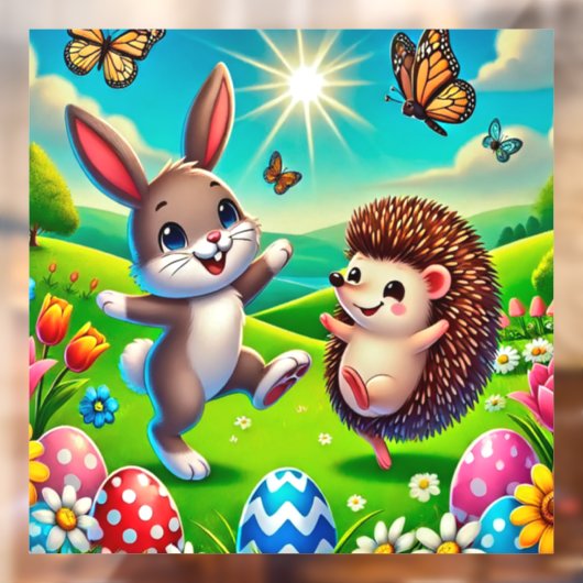 Ein glücklicher Hase und Igel Raamsticker (Vel 2)