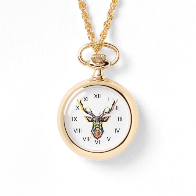 Ein Hirschkopf als buntes Bild im Aquarell Stil    Horloge (Voorkant)