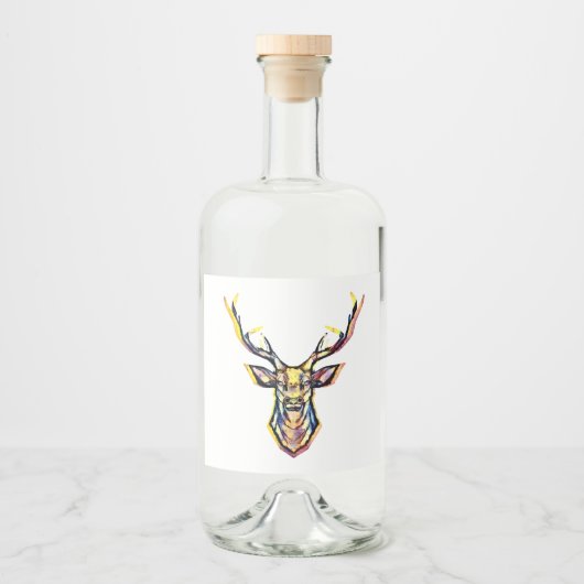 Ein Hirschkopf als buntes Bild im Aquarell Stil    Likeurfles Etiket (Voorkant)