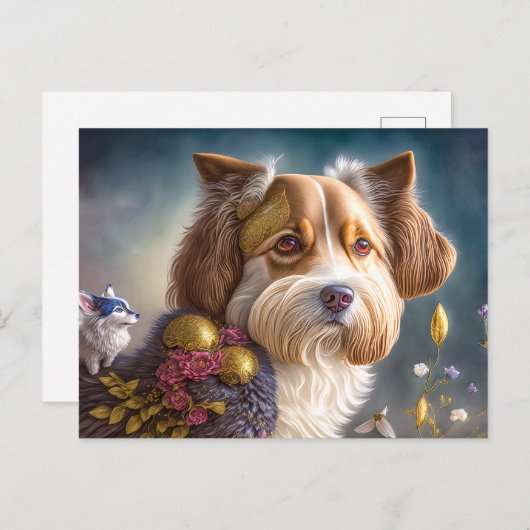 Ein süßer Hund mit Goldschmuck Briefkaart (Voorkant / Achterkant)