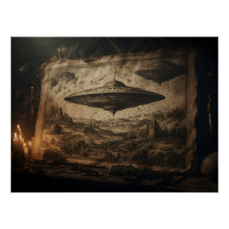 Ein UFO im Stil von Leonardo da Vinci Perfect Poster