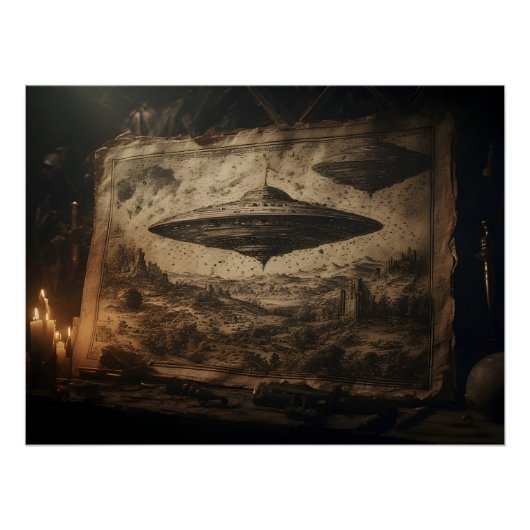 Ein UFO im Stil von Leonardo da Vinci Perfect Poster (Voorkant)