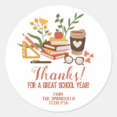 Eind jaar leraar Dank je Ronde Sticker (Voorkant)