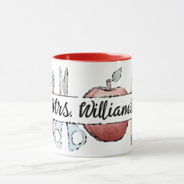 Eind van het jaar Leraar Waardering appel Doodle Mok