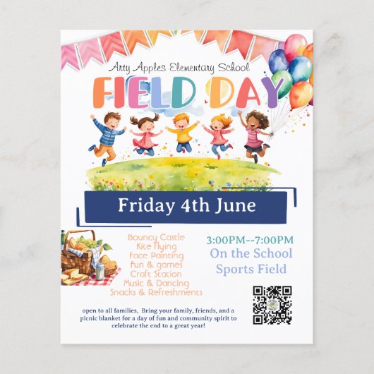 Eind van het schooljaar Fielddag fondsenwerving Flyer (Voorkant)