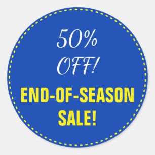 "EIND-VAN-SEASON VERKOOP!" "50% UIT!" Round Sticke Ronde Sticker