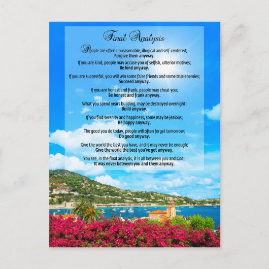 Eindanalyse: "Doe het hoe dan ook" Briefkaart (Voorkant)