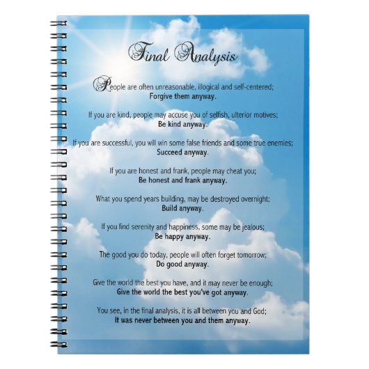 Eindanalyse: "Doe het hoe dan ook" Notitieboek (Voorkant)