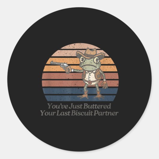 Eindbeschuit partner cowboy kikker ronde sticker (Voorkant)