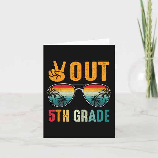 Einde 5e klas retro afstuderen laatste schooldag kaart (Voorkant)