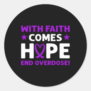 Einde overdosering! Paarse lint. Overdosering Ronde Sticker