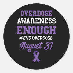 Einde Overdosis 31 Augustus Paarse Lint Overdosis Ronde Sticker