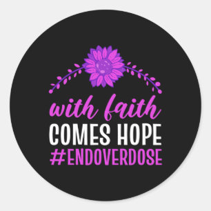 Einde Overdosis Met geloof komt hoop Paarse bloem Ronde Sticker