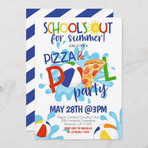 Einde School Pizza & Pool Party Uitnodiging