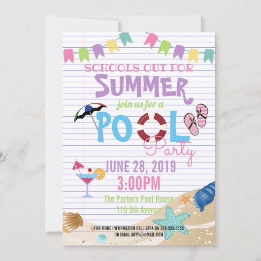 einde school pool zomerklas fundraiser kaart (Voorkant)