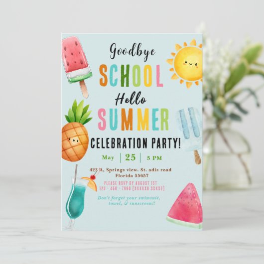 Einde schooljaar Zomerfeest Kaart (Staand voorkant)