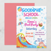 Einde schooljaar zwembadfeest uitnodiging (Voorkant / Achterkant)