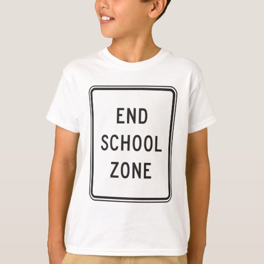 Einde schoolzone verkeersbord t-shirt (Voorkant)