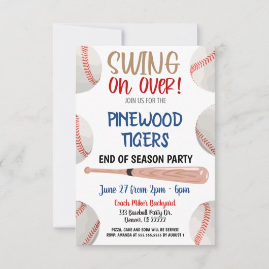 Einde Seizoen Honkbal Feest Uitnodiging (Voorkant)