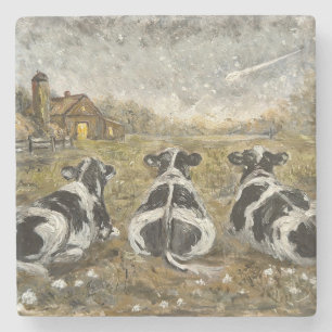 Einde van de dag koeien Whimsical boerderij koe Vi Stenen Onderzetter