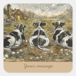 Einde van de dag koeien Whimsical boerderij koe Vi Vierkante Sticker