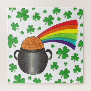 Einde van de Rainbow Shamrock Pot of Gold Lucky Legpuzzel
