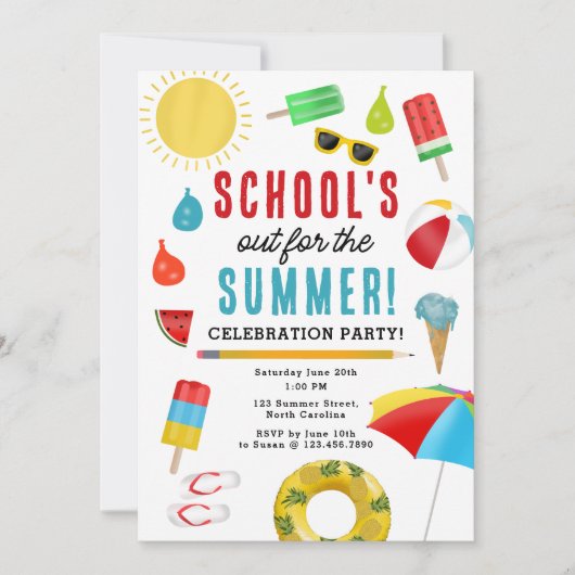 Einde van de School Fun Kinder Summer Pool Party Kaart (Voorkant)