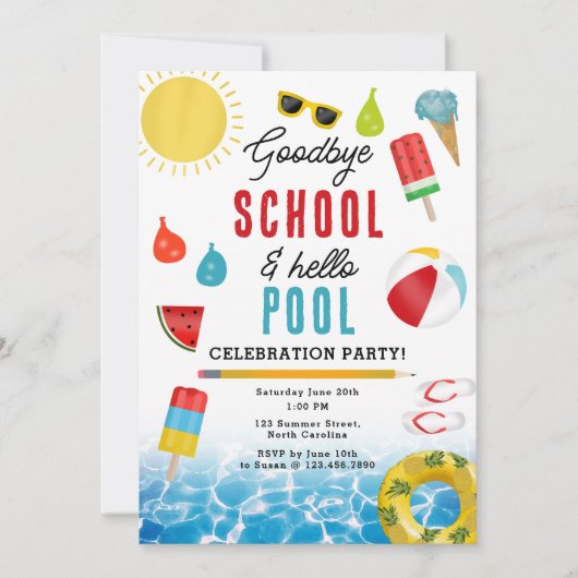 Einde van de School Fun Kinder Summer Pool Party Kaart (Voorkant)