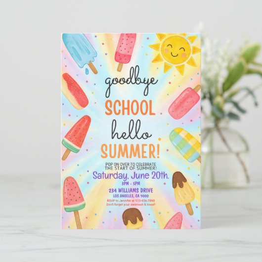 Einde van de School Party Invitation, Scholen Out  Kaart (Staand voorkant)