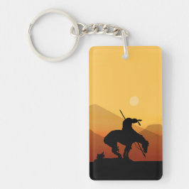 Einde van de trein met zonsondergang sleutelhanger