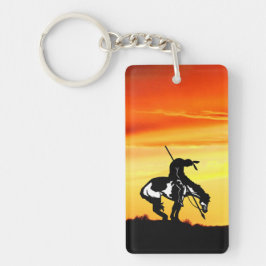 Einde van de trein met zonsondergang sleutelhanger