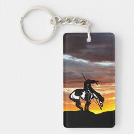 Einde van de trein met zonsondergang sleutelhanger