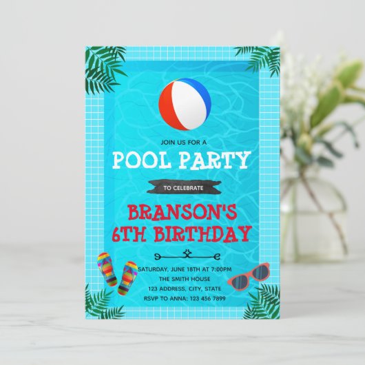 Einde van de zomer pool party uitnodiging (Staand voorkant)