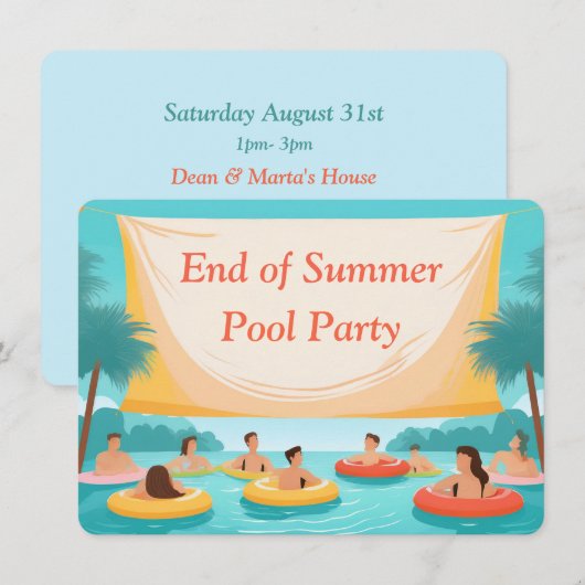 Einde van de zomer zwembadfeest aangepaste uitnodi kaart (Voorkant / Achterkant)