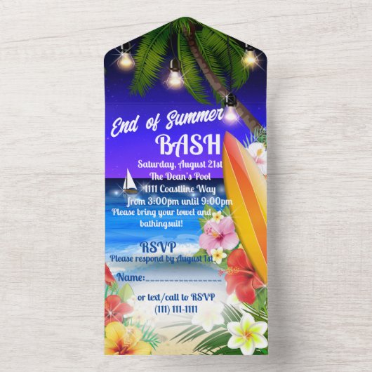 Einde van de zomerfeest all in one uitnodiging (Binnen)