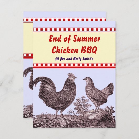Einde van de Zomerkip BBQ Uitnodiging Kaart (Voorkant / Achterkant)