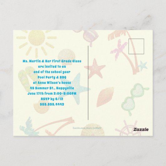 Einde van de zomerpool briefkaart (Achterkant)