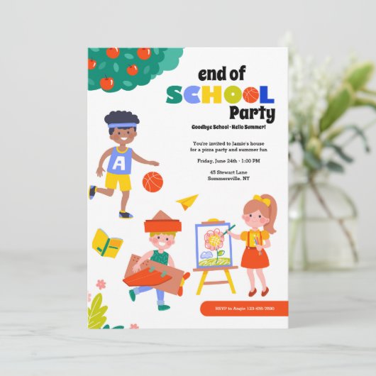 Einde van het schoolfeest kaart (Staand voorkant)