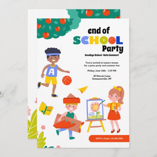 Einde van het schoolfeest kaart (Voorkant / Achterkant)