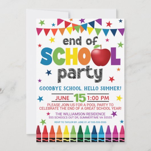 Einde van het schoolfeest uitnodiging, zomergraad kaart (Voorkant)