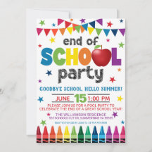 Einde van het schoolfeest uitnodiging, zomergraad 