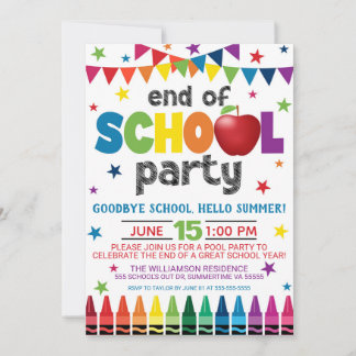 Einde van het schoolfeest uitnodiging, zomergraad  kaart