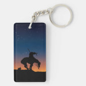 Einde van het spoor met zonsondergang en sterren sleutelhanger (achterkant)