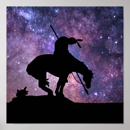 Einde van het spoor Silhouette met melkwegsterren Poster (Voorkant)