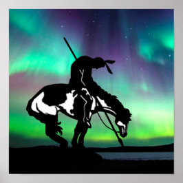 Einde van het spoor Silhouette met noordelijke lic Poster