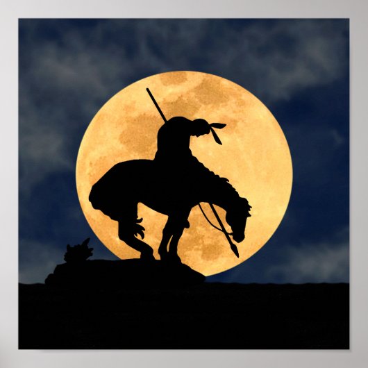 Einde van het spoor Silhouette met volle maan Poster (Voorkant)