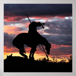 Einde van het spoor Silhouette met zonneklaar Post Poster