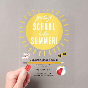 Einde van school Afscheid Hallo Zomer Kinderfeestj Acryl Uitnodigingen