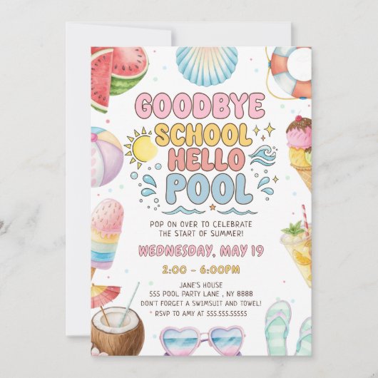 Einde van school, begin van zomerfeest kaart (Voorkant)