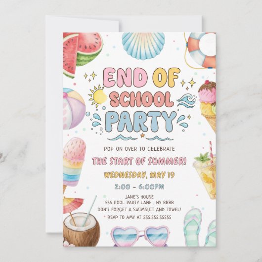 Einde van school en begin van zomerfeest kaart (Voorkant)